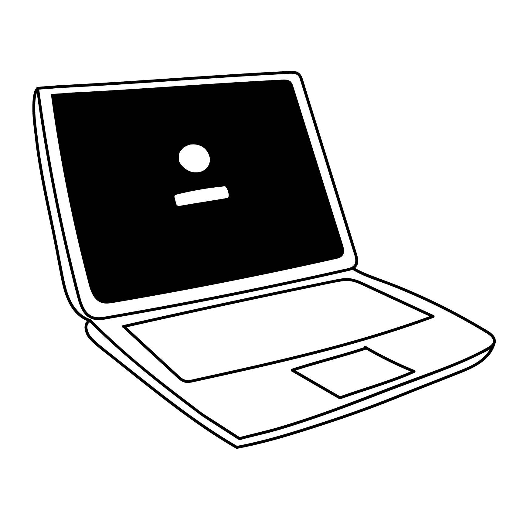 Line drawing of an open laptop.