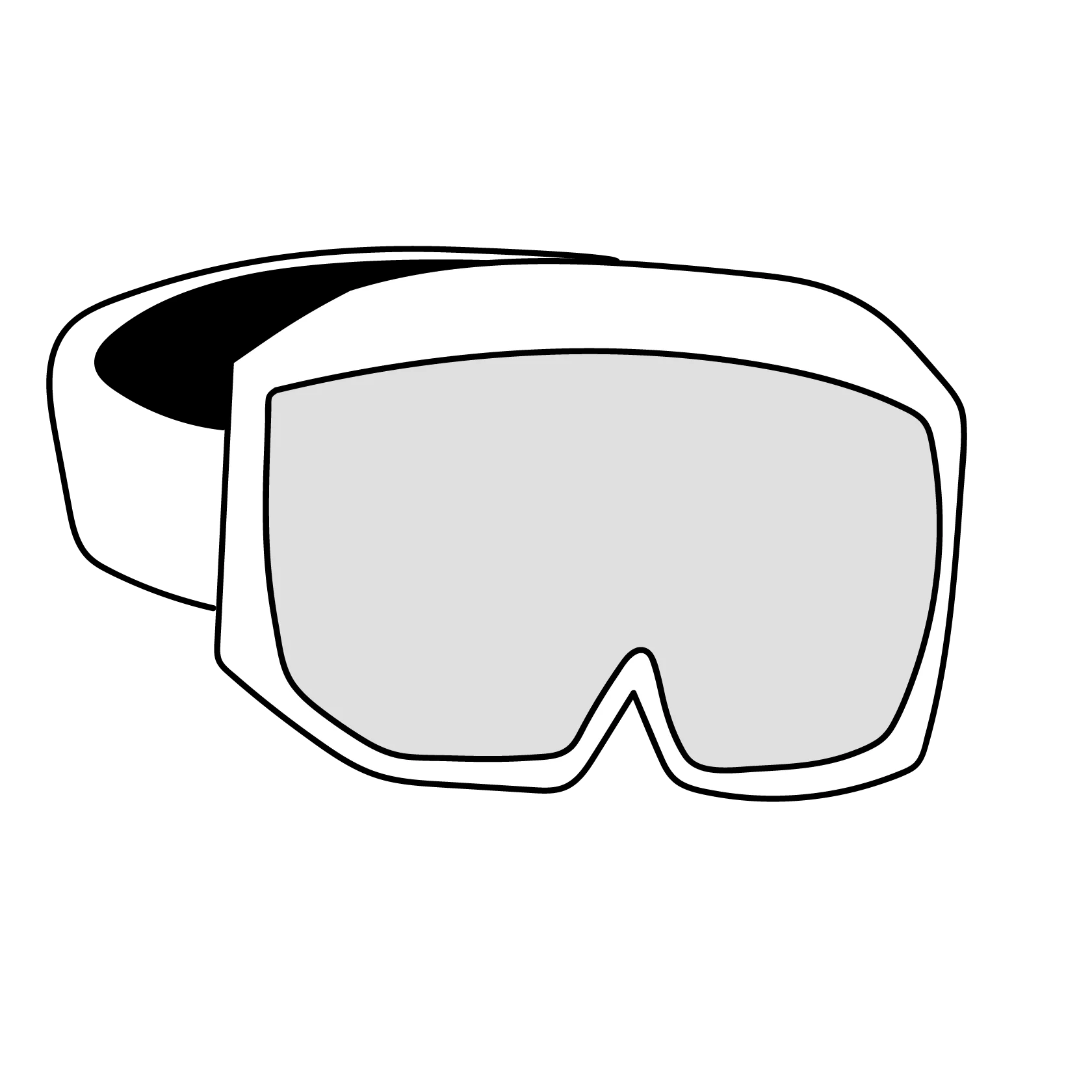 Line drawing of ski goggles.