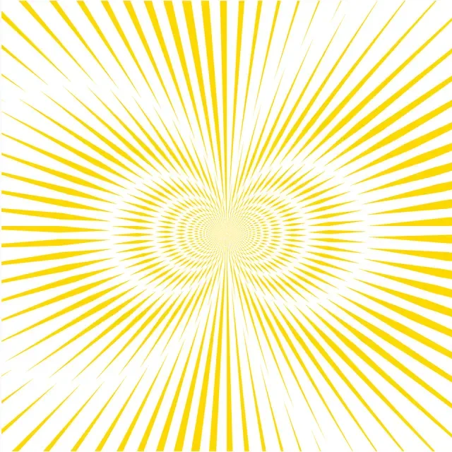 Yellow sunburst of thin rays on white.